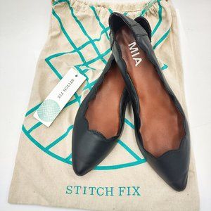 MIA Black Scalloped Pointed Toe Flats